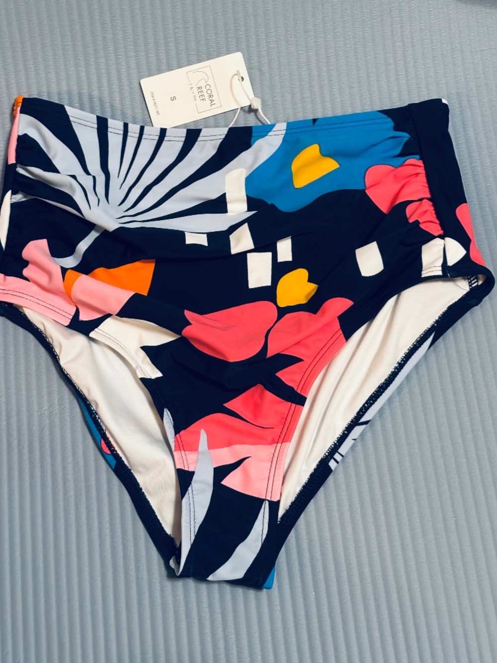 Coral Reef High Waisted Bikini Bottom Topical Print Small